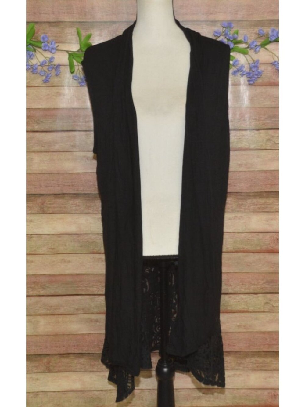 Lavanya Womens Plus 3X Open Front Black Cardigan Lace Back Sleeveless Cover Up